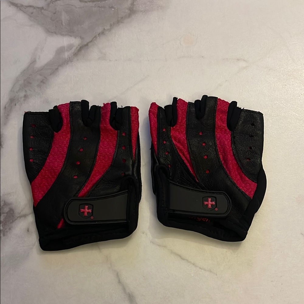 Women's Black and Red Fingerless Gloves